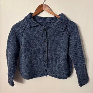 New Hand Knit Cozy Blue-Gray Button-Up Children’s Sweater